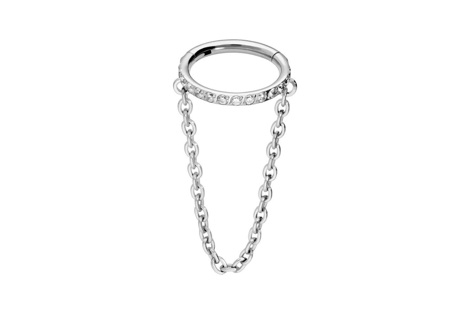 Titanium segment ring clicker SETTED CRYSTALS + CHAIN