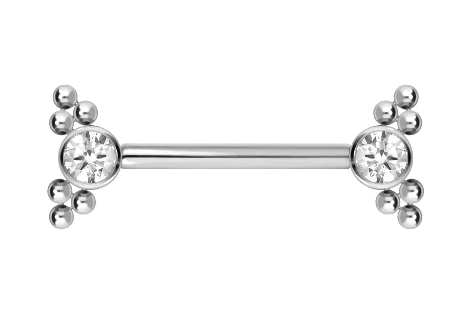 Titanium barbell with push fit CRYSTAL + 2 SPHERICAL TRIANGLES