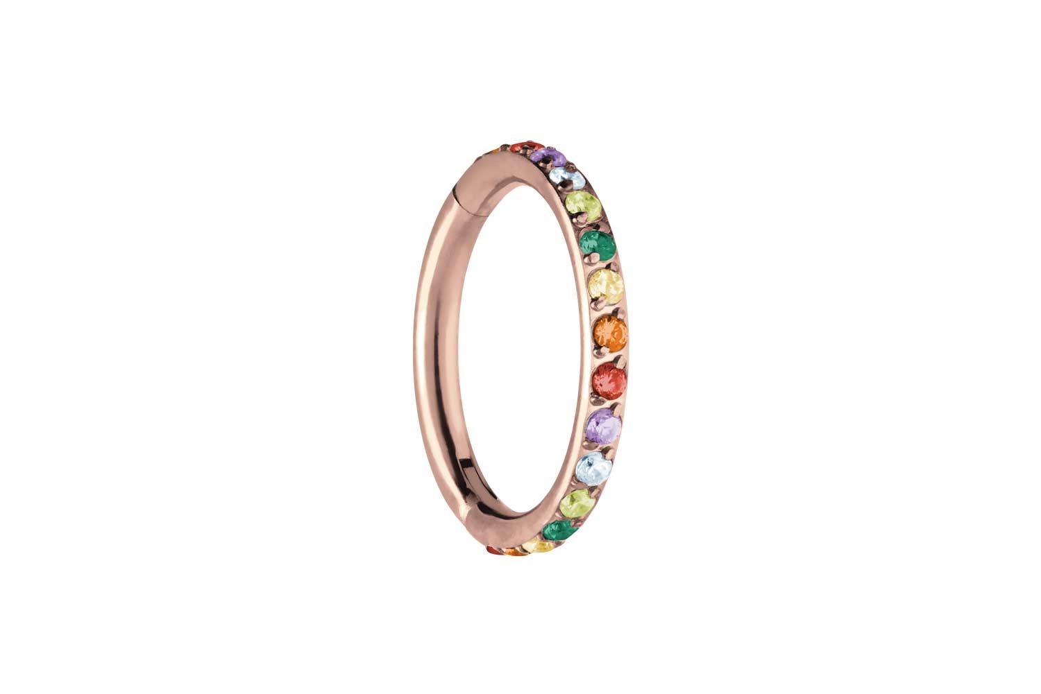 Titanium segment ring clicker SETTED MULTICOLORED CRYSTALS