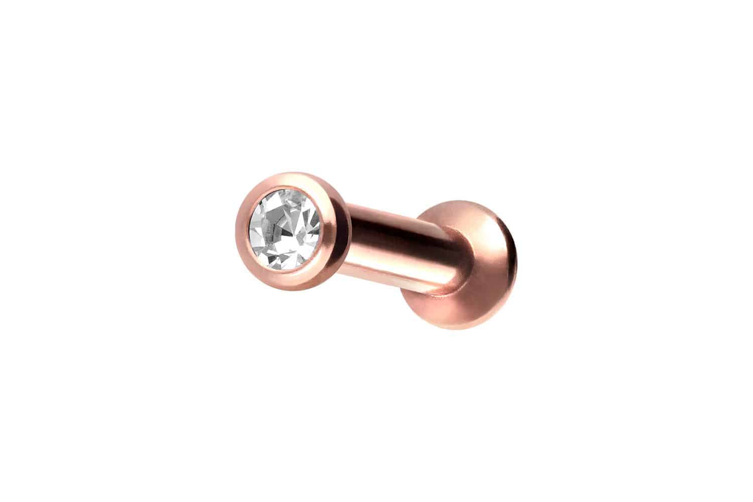 Titanium triple piercing mini labret with internal thread FLAT DISC + CRYSTAL