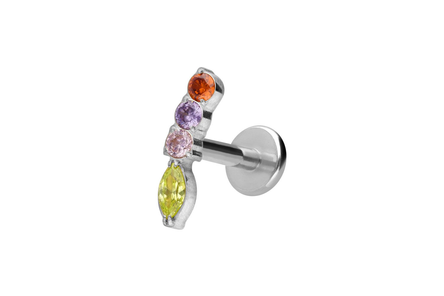 Titanium labret with internal thread MULTICOLORED CRYSTAL ARCH