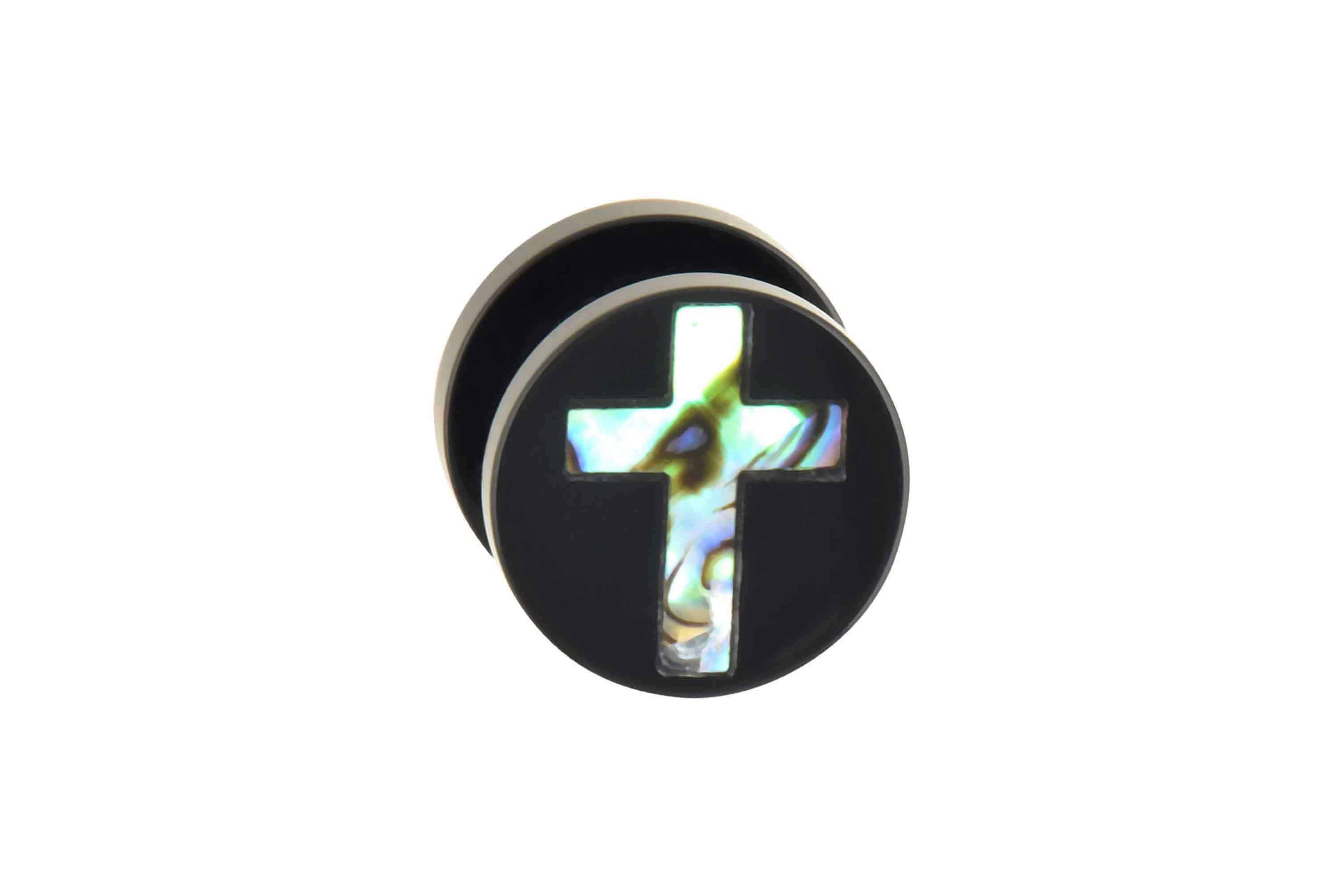 Acrylic plug with abalone shell CROSS ++SALE++