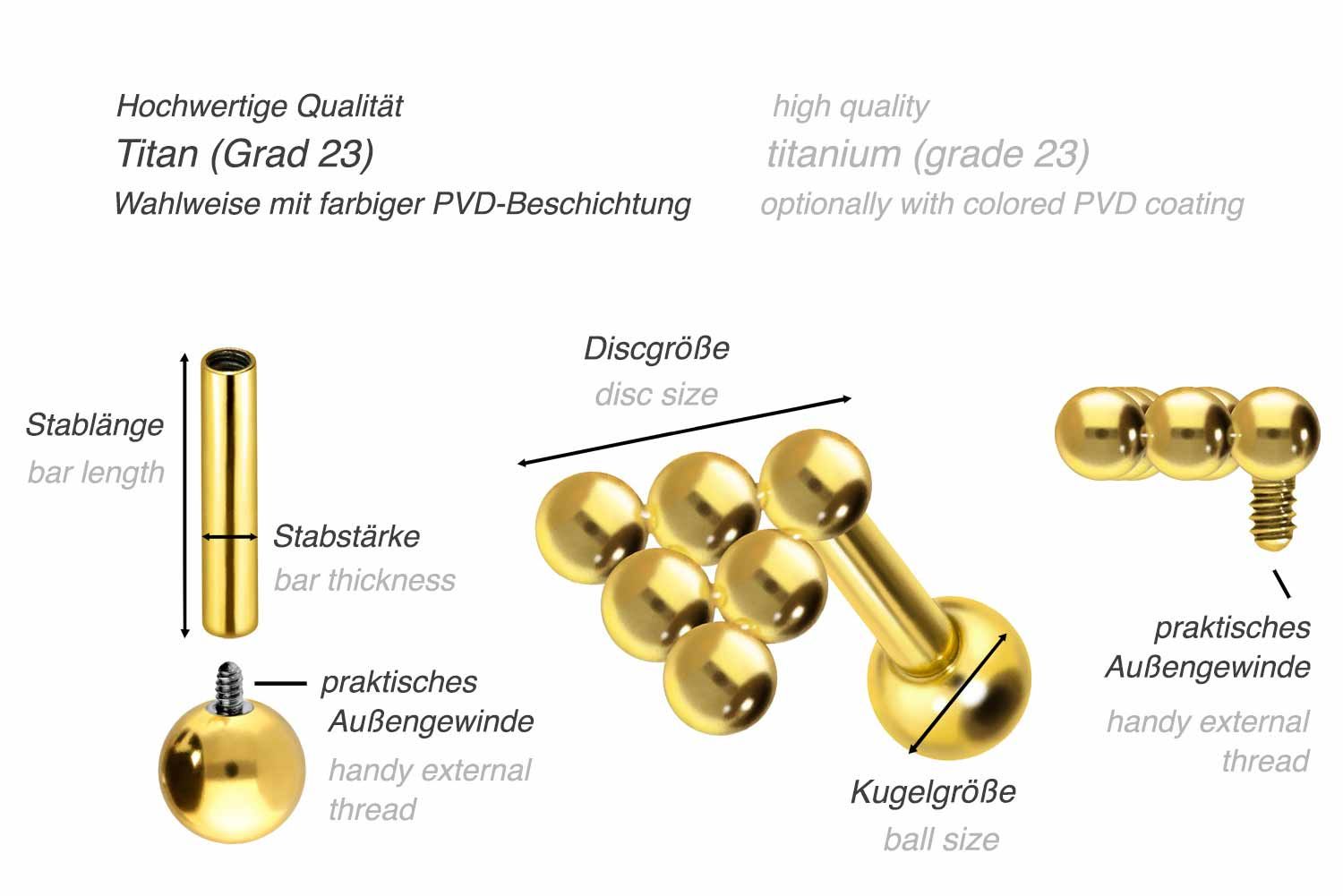 Titan Ohrpiercing mit Innengewinde KUGELDREIECK