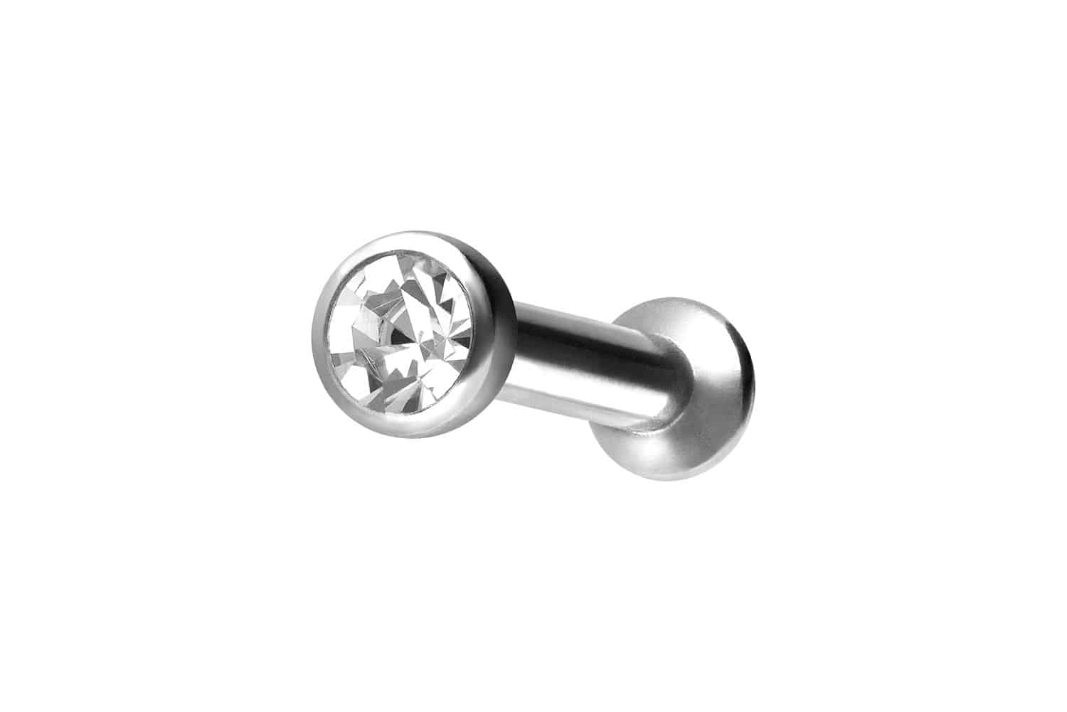 Titanium triple piercing mini labret with internal thread FLAT DISC + CRYSTAL