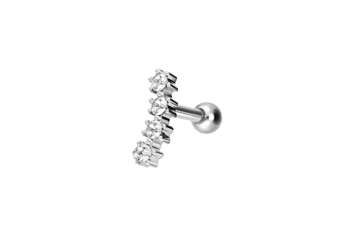 Titanium ear piercing with internal thread 4 SETTED CRYSTALS