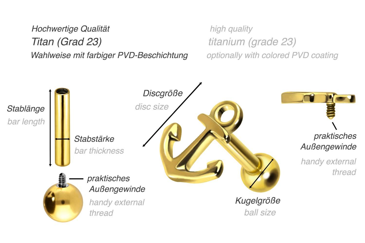 Titan Ohrpiercing mit Innengewinde ANKER