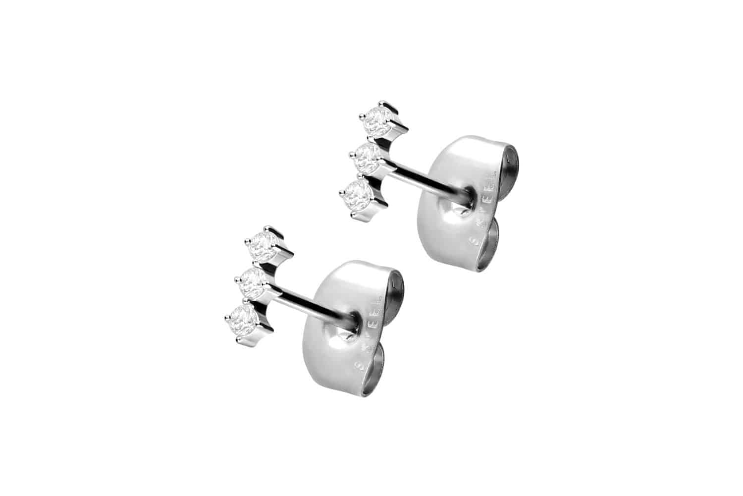 Surgical steel ear studs 3 CRYSTALS