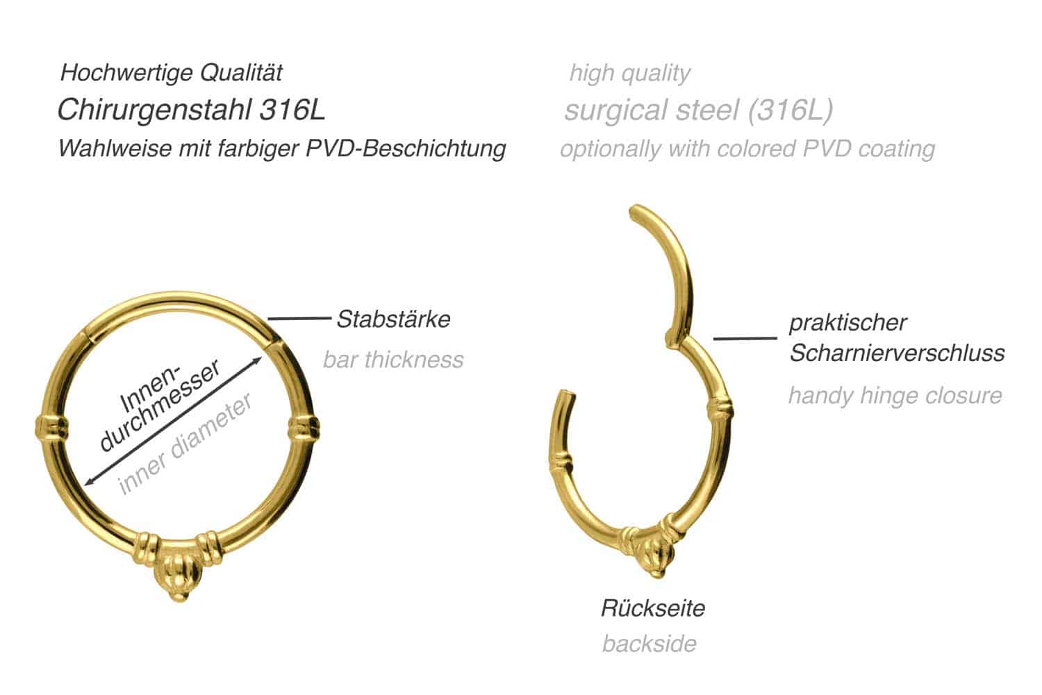 Surgical steel segment ring clicker RETRO DESIGN