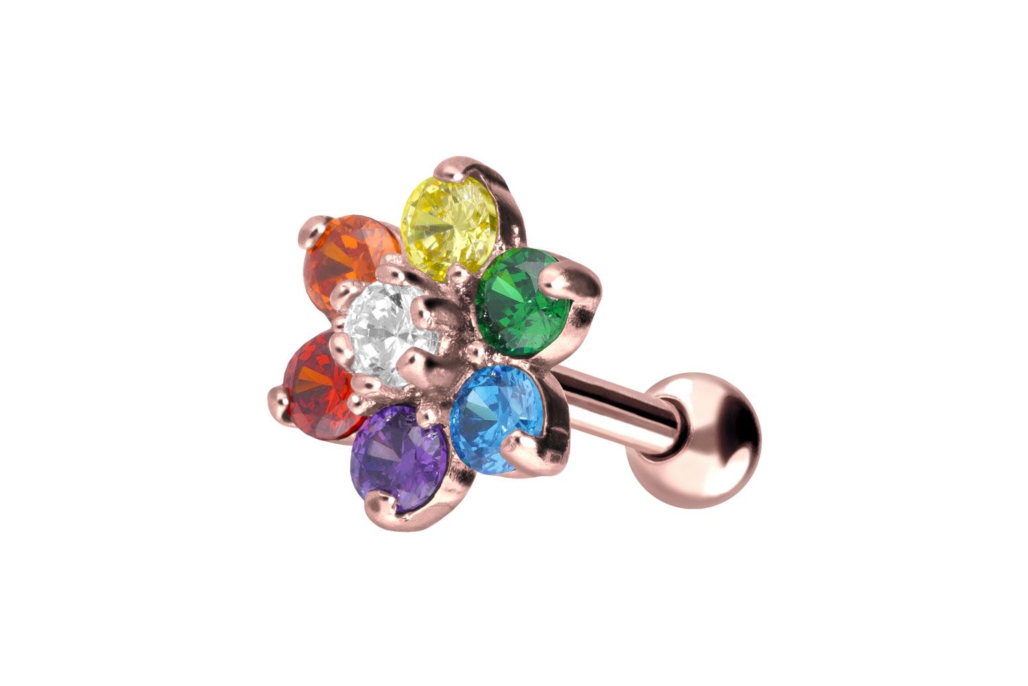 Surgical steel ear piercing MULTICOLORED CRYSTAL FLOWER