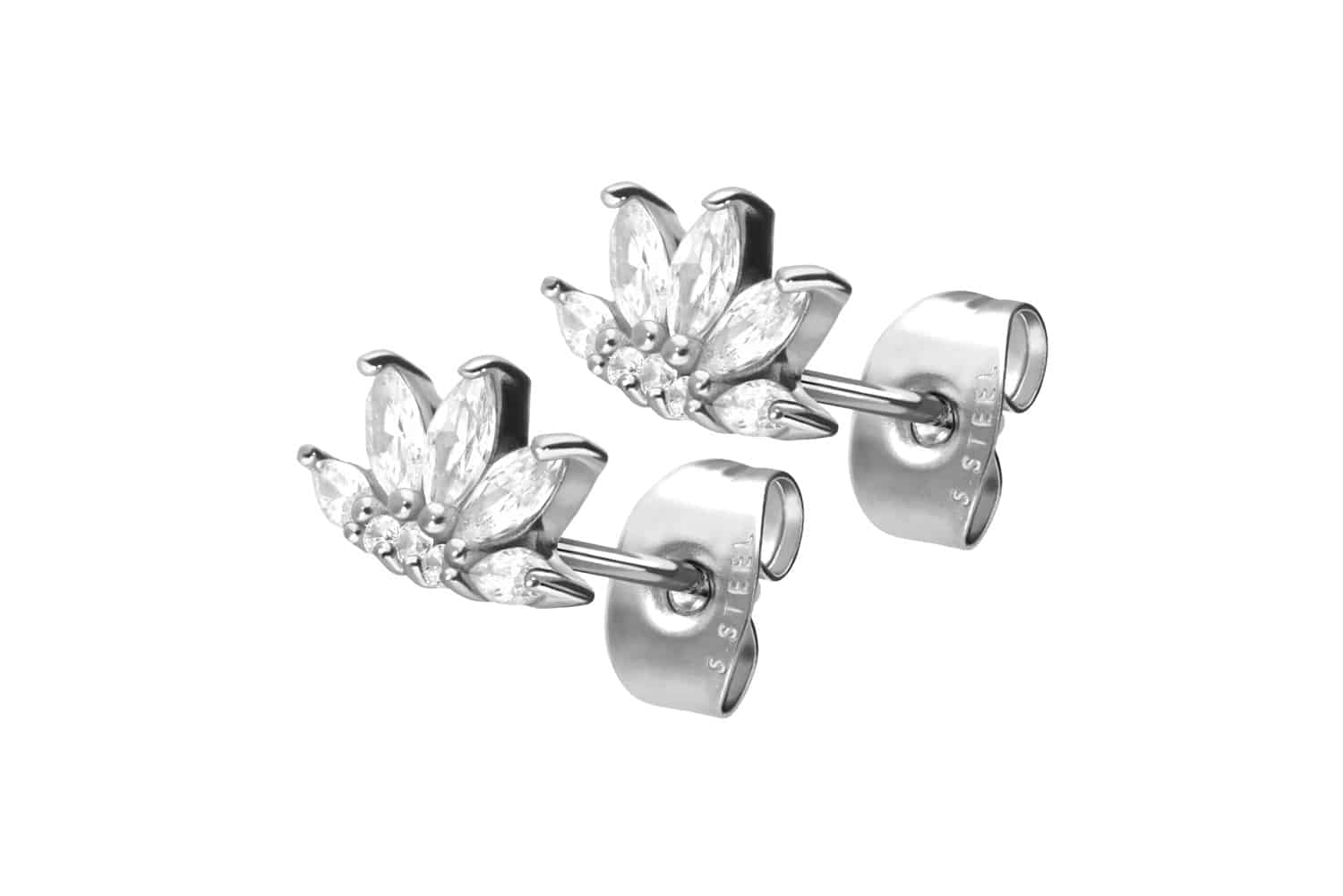 Surgical steel ear studs LOTUS BLOSSOM + CRYSTALS