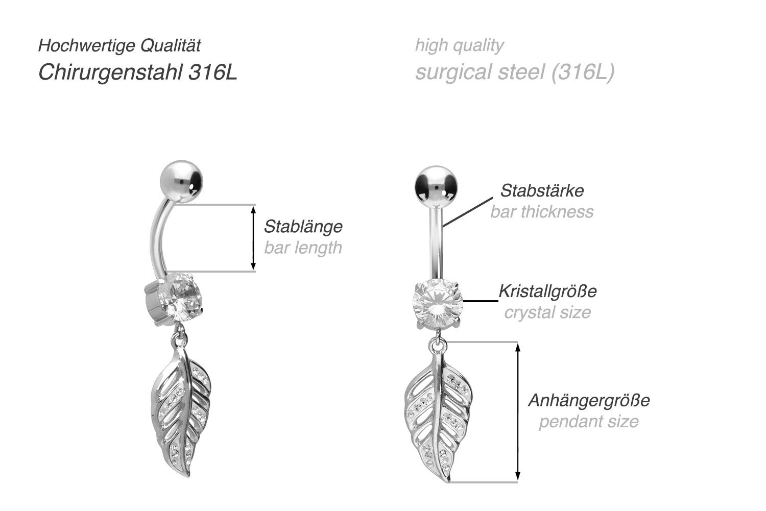 Surgical steel bananabell CRYSTAL LEAF