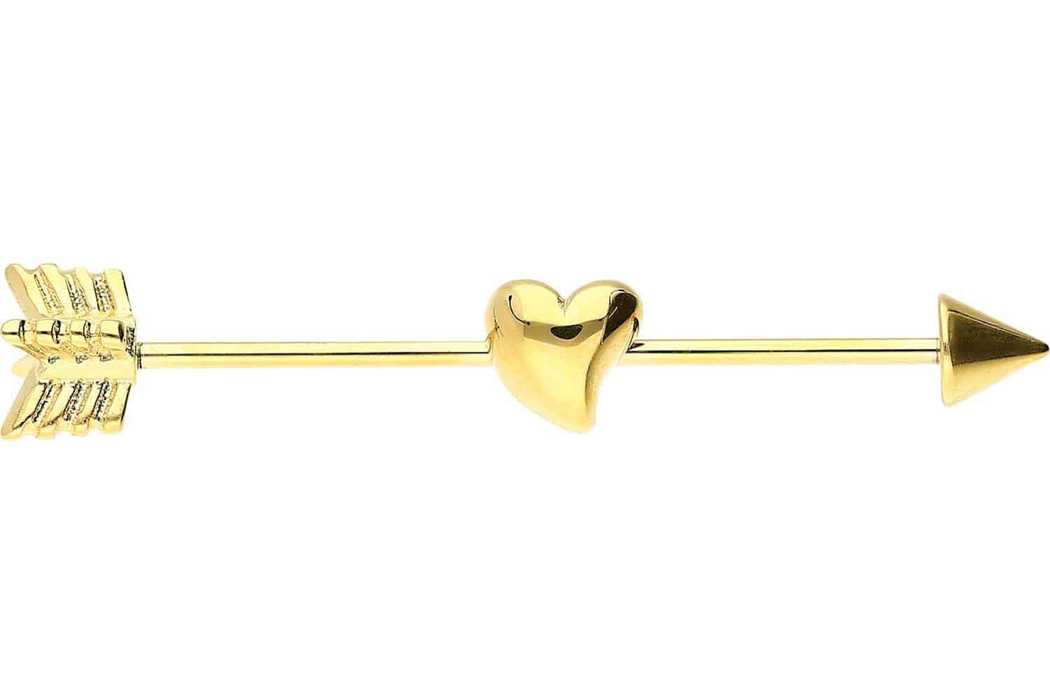 Surgical steel industrial ear piercing ARROW + HEART