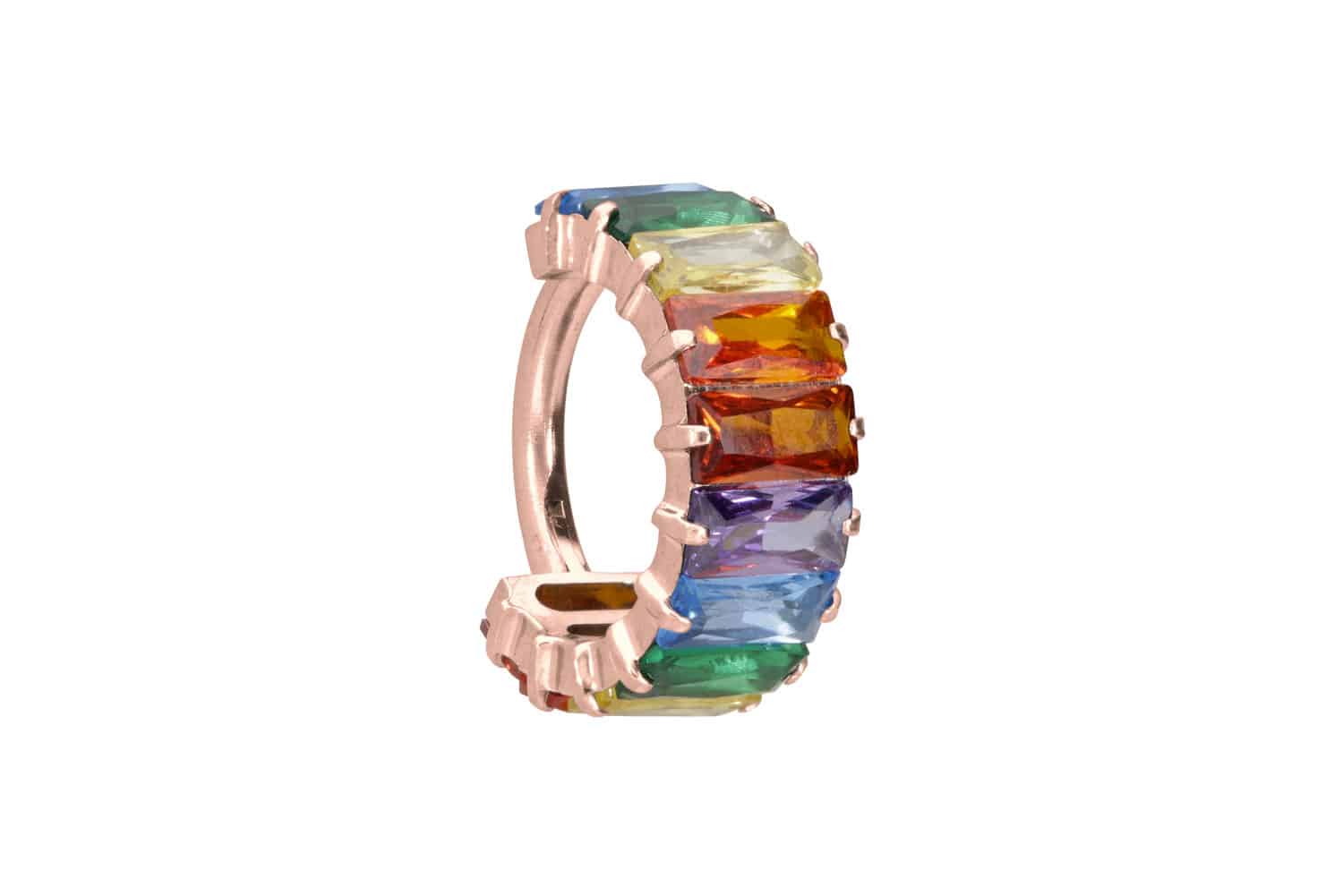 Titanium segment ring clicker SETTED MULTICOLORED CRYSTAL RECTANGLES