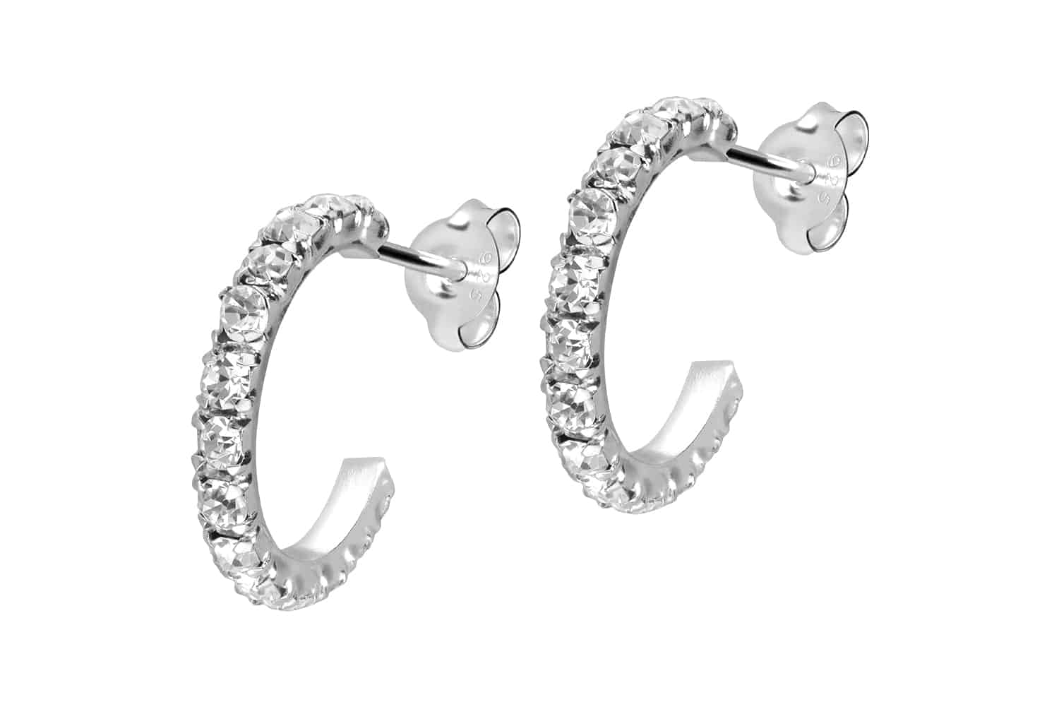 925 silver ear studs PLATINIZED + OPEN RING WITH CRYSTALS