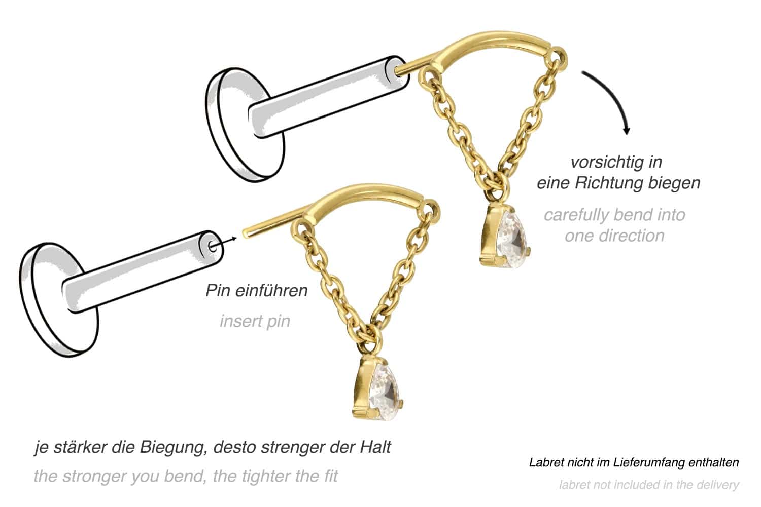 Titan Aufsatz mit Push Pin BOGEN + KETTE + KRISTALLTROPFEN