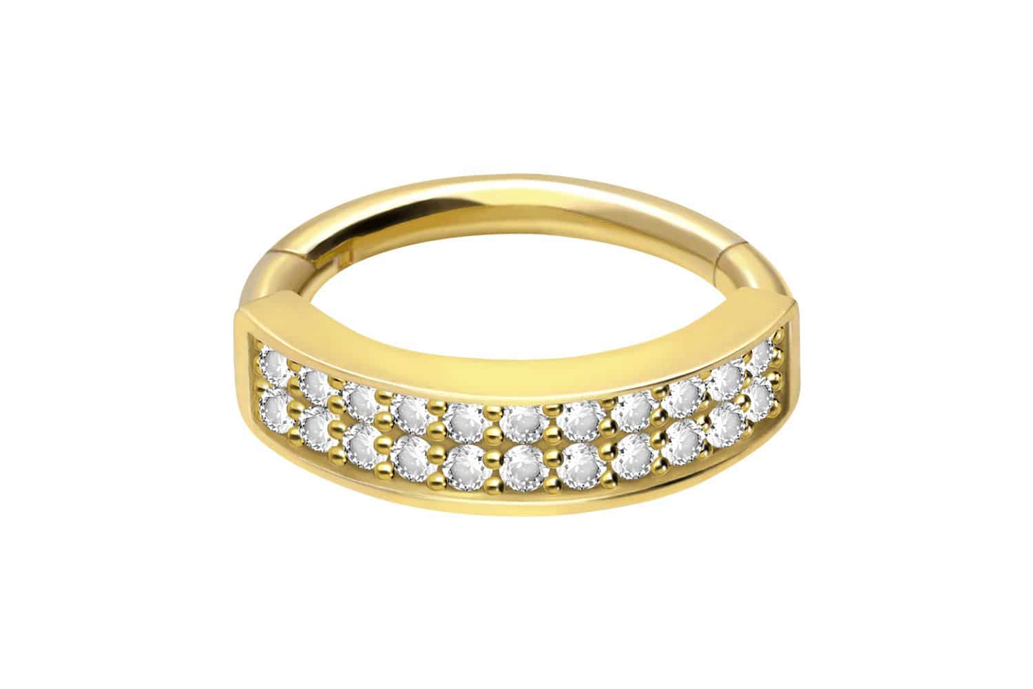 18 carat gold segment ring clicker SETTED CRYSTALS DOUBLE ROW