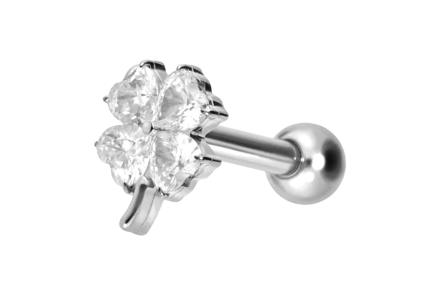 Titanium ear piercing with internal thread CRYSTAL CLOVER LEAF