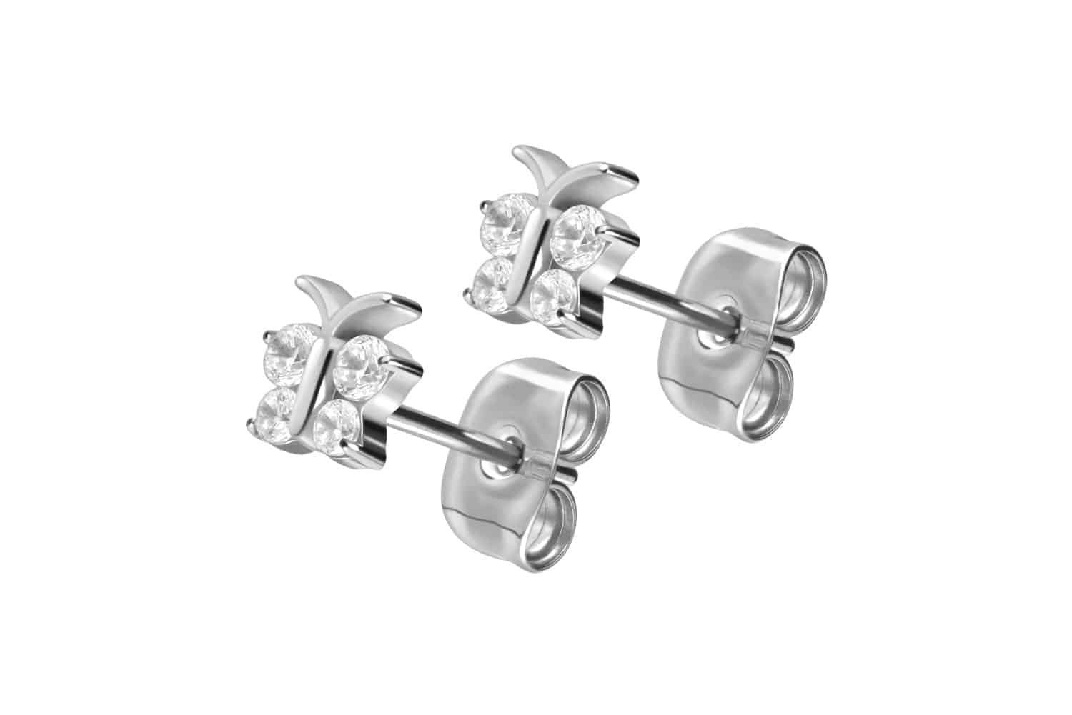 Titanium ear studs CRYSTAL BUTTERFLY