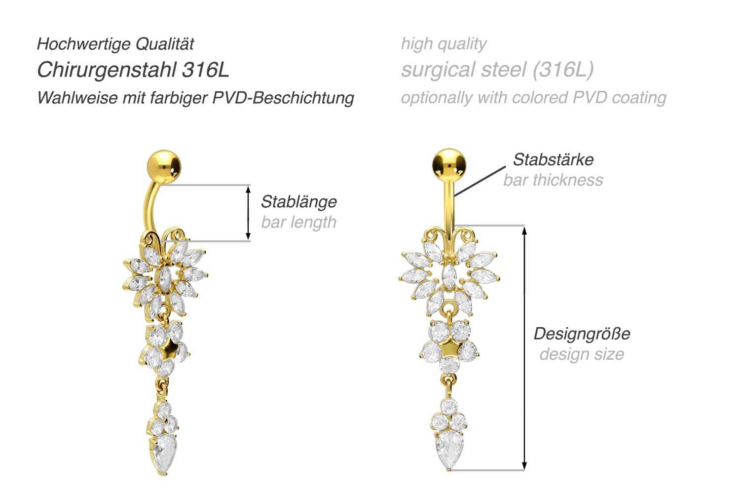 Surgical steel bananabell BUTTERFLY + FLOWER