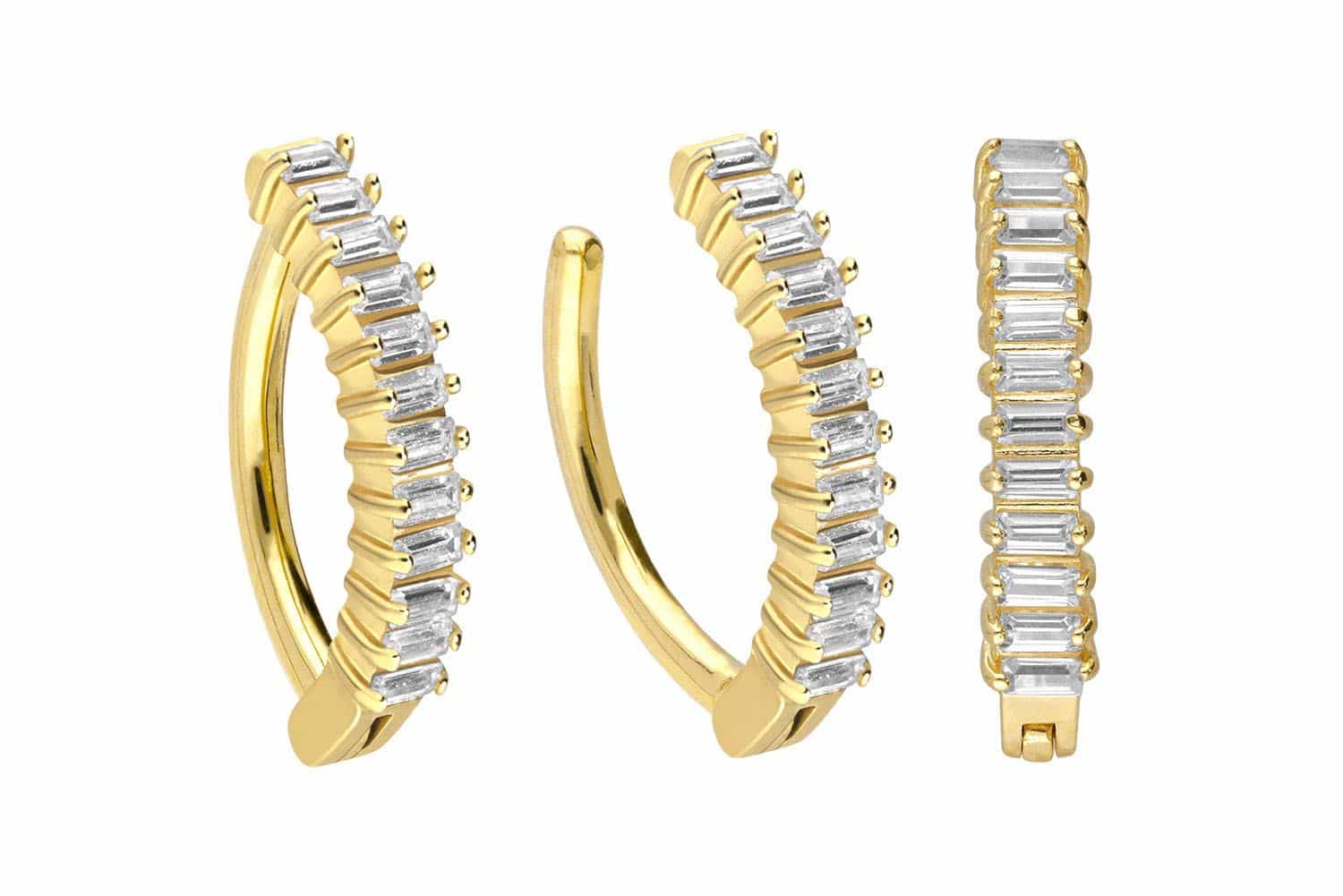 18 carat gold belly button clicker ARCH + SETTED CRYSTAL RECTANGLES