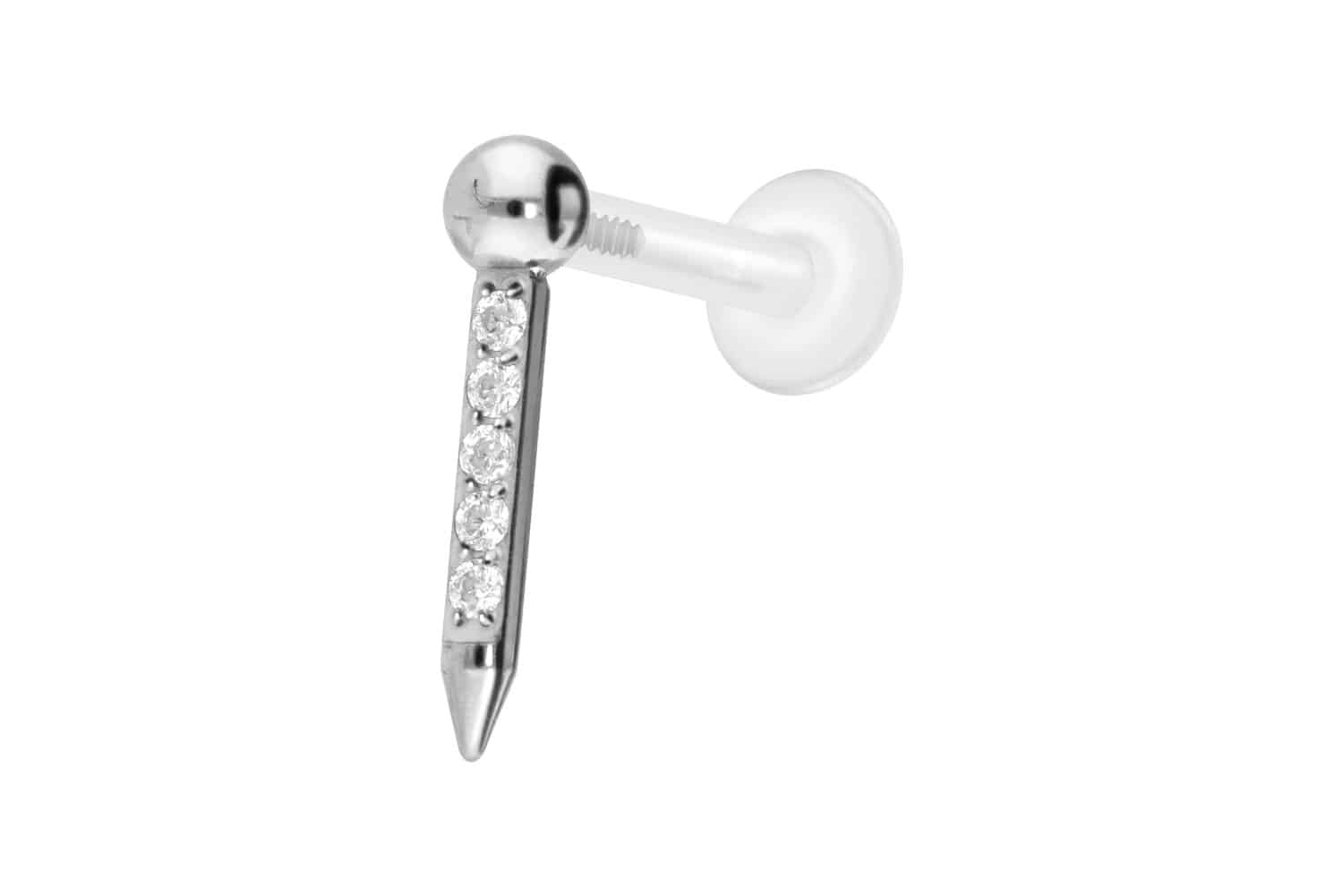 PTFE labret with internal thread + titanium attachment NAIL + SETTED CRYSTALS