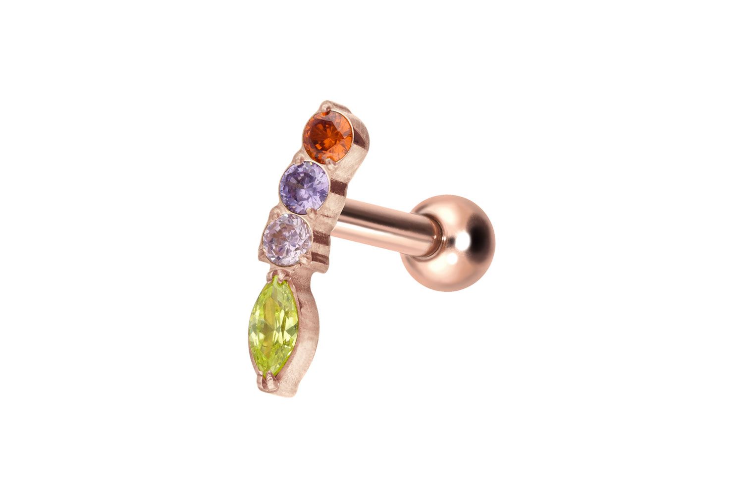 Titanium ear piercing with internal thread MULTICOLORED CRYSTAL ARCH