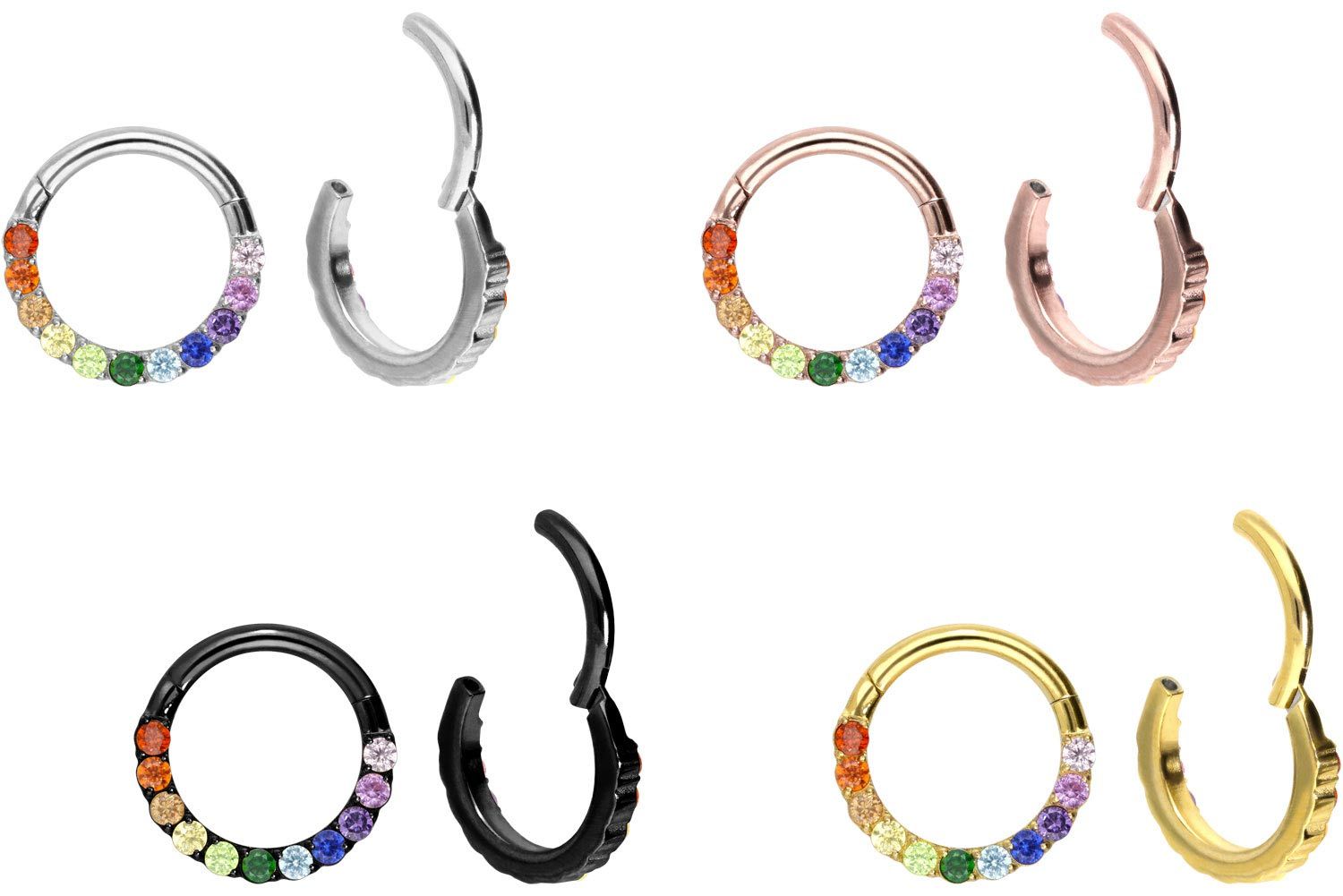 Titanium segment ring clicker SETTED MULTICOLORED CRYSTALS