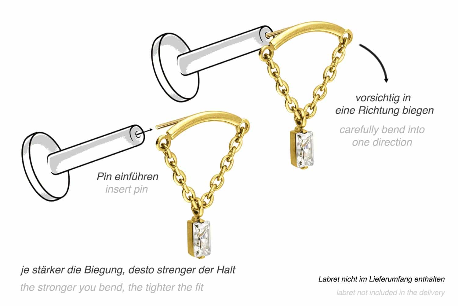 Titan Aufsatz mit Push Pin BOGEN + KETTE + KRISTALLRECHTECK