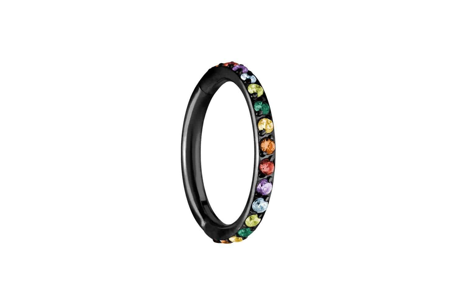 Titanium segment ring clicker SETTED MULTICOLORED CRYSTALS