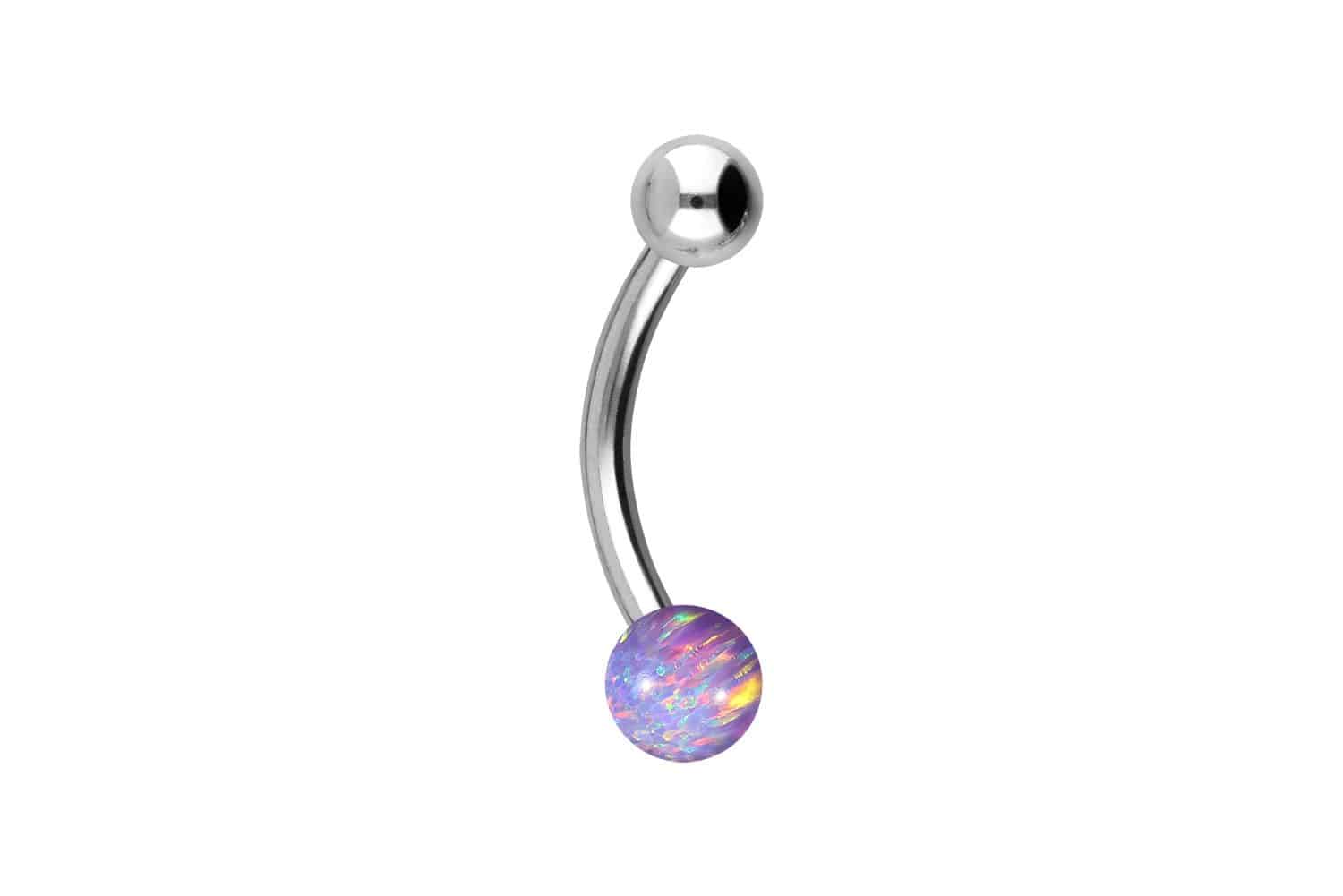 Surgical steel mini bananabell SYNTHETIC OPAL + SURGICAL STEEL BALL