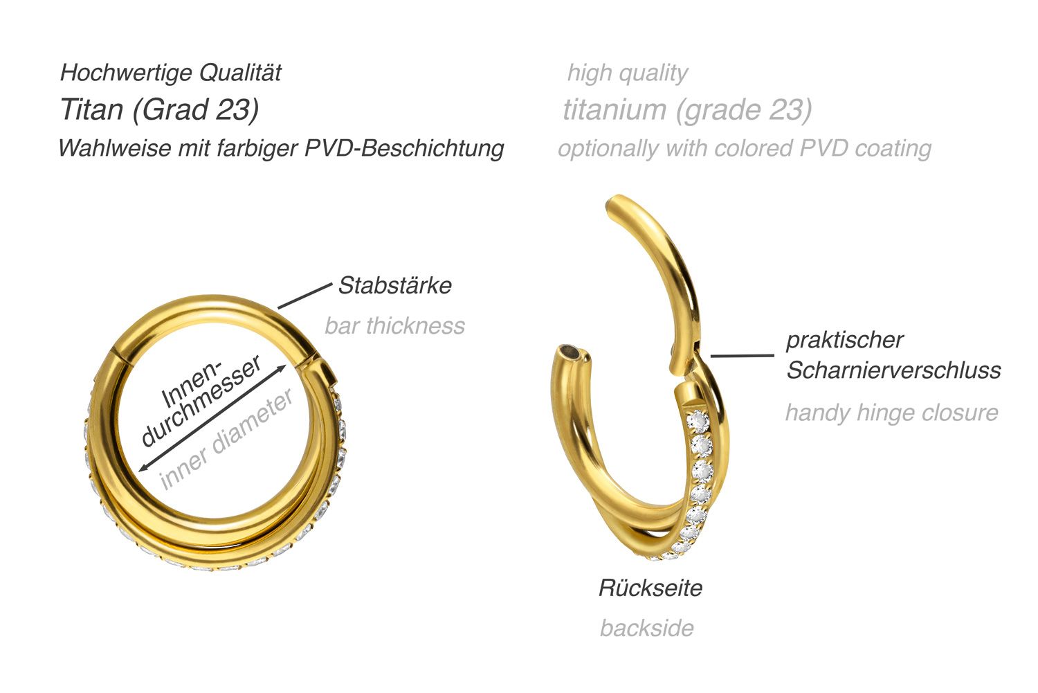 Titan Segmentring Clicker 2 RINGE ÜBERKREUZT + EINGEFASSTE KRISTALLE