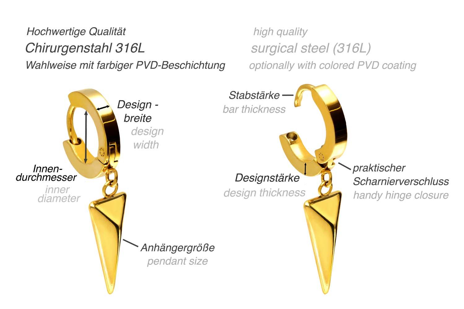 Surgical steel creoles MOVEABLE TRIANGLE