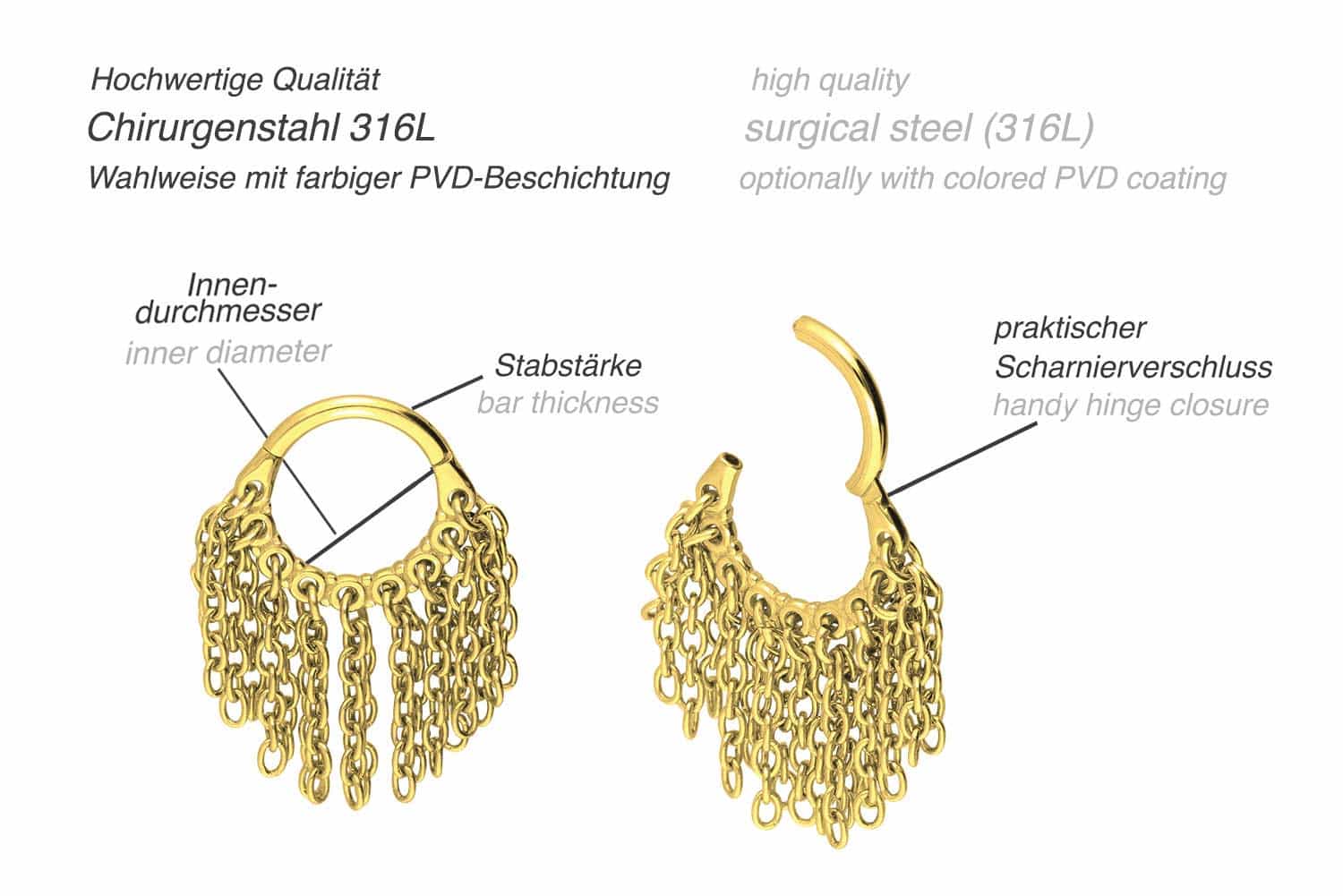 Surgical steel segment ring clicker CHAIN CURTAIN