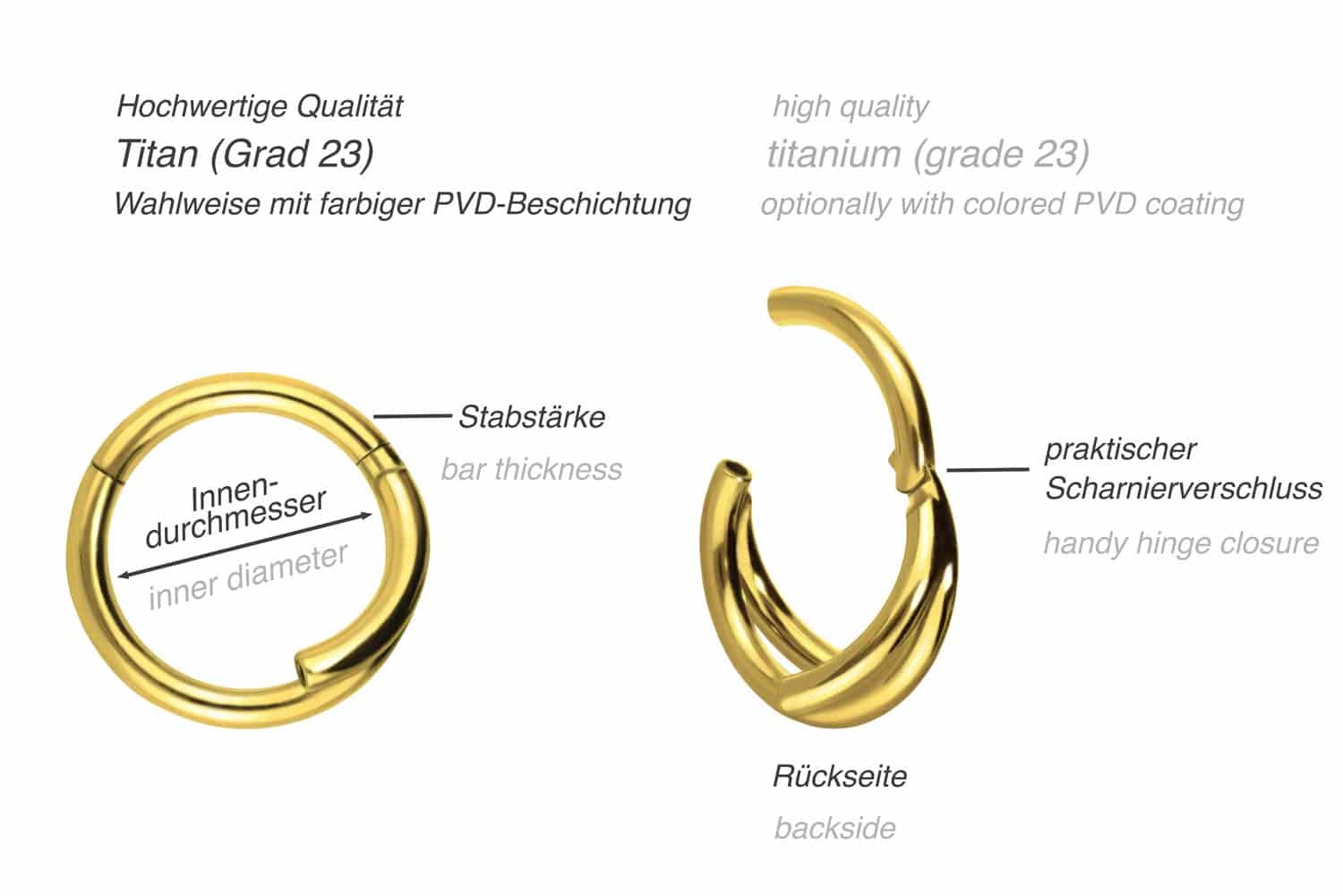 Titan Segmentring Clicker mit Innengewinde 3 RINGE