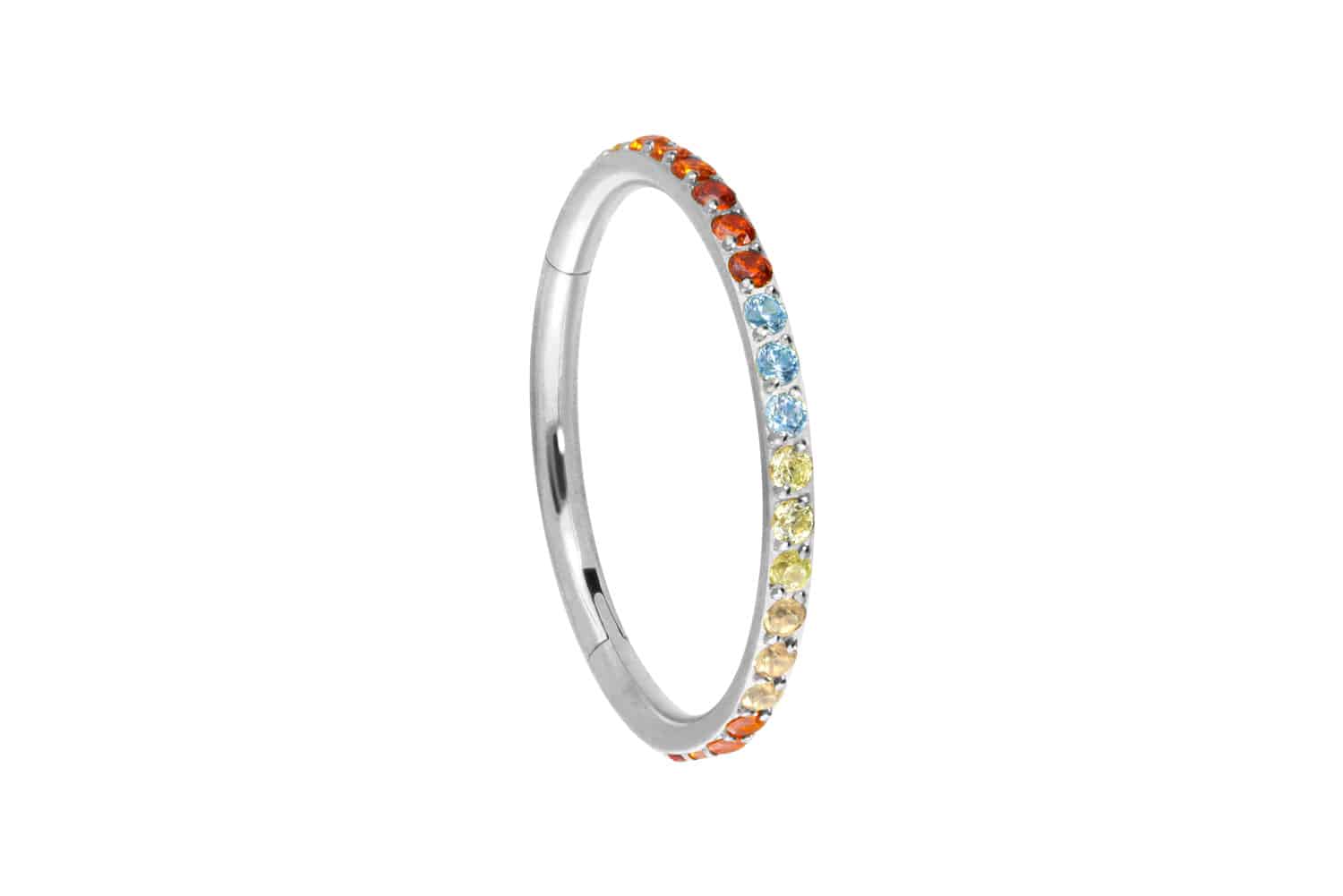 Titanium segment ring clicker SETTED MULTICOLORED CRYSTALS