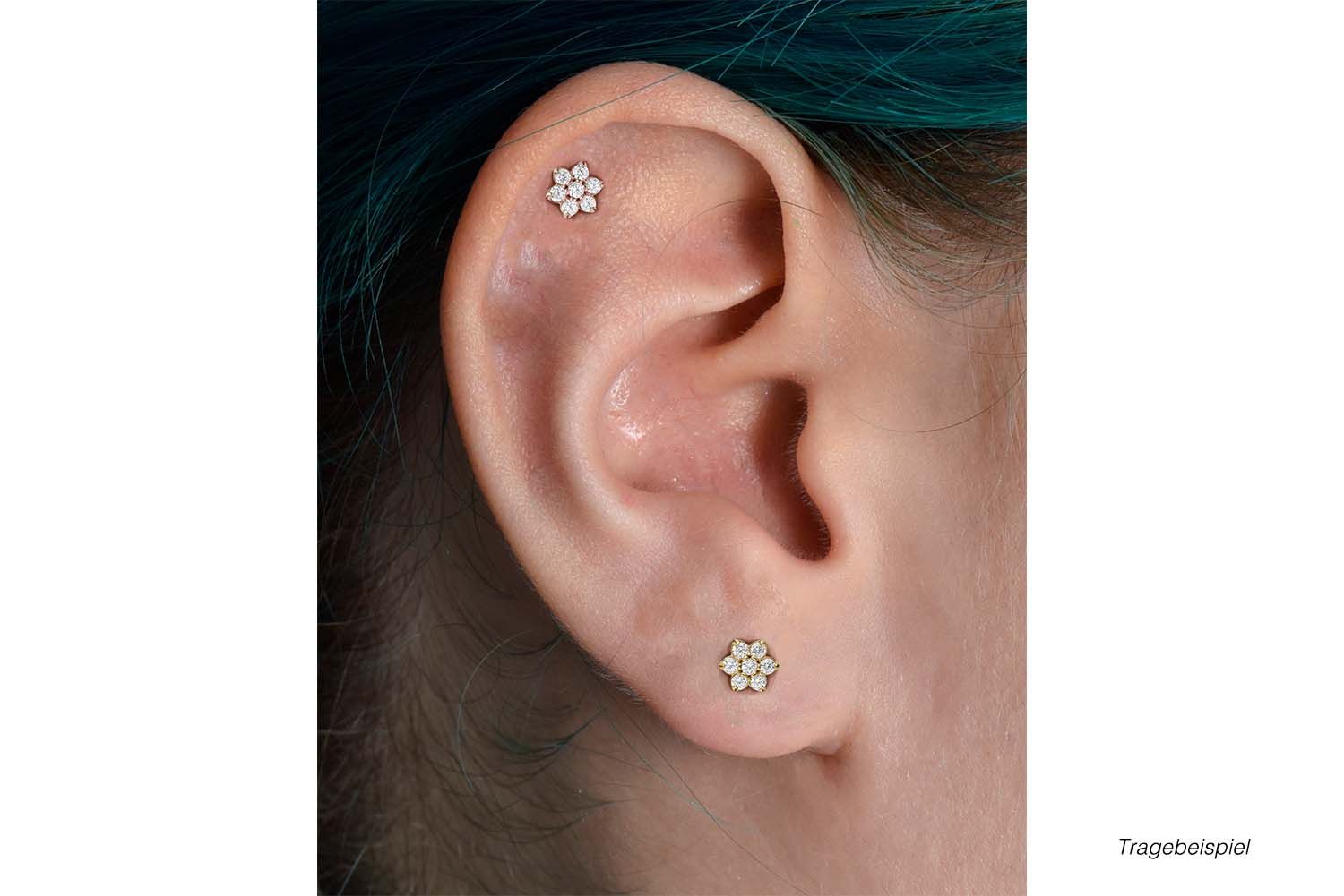 Surgical steel ear piercing CRYSTAL FLOWER