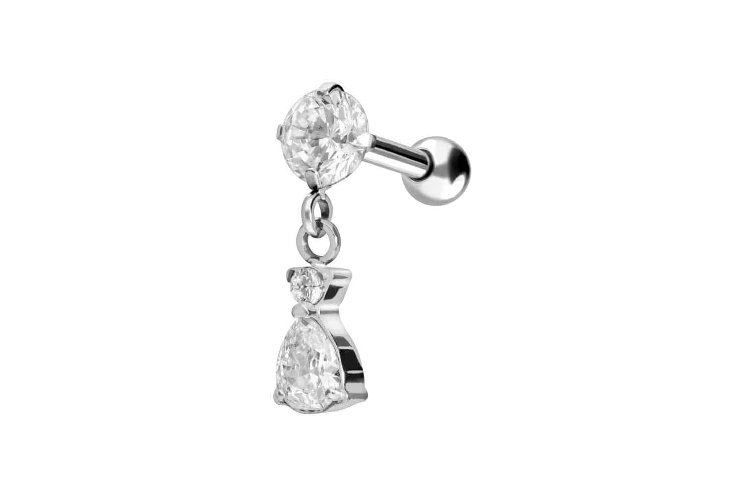 Titanium ear piercing CRYSTAL + CRYSTAL DROP