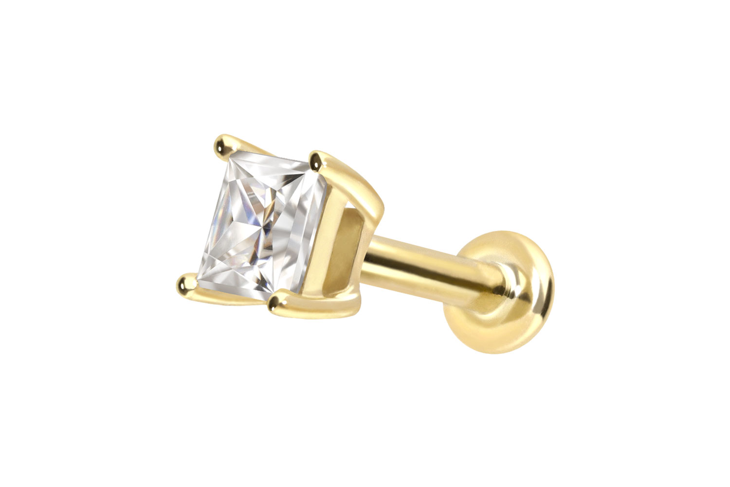 14 Karat Gold Labret mit Innengewinde MOISSANIT-QUADRAT