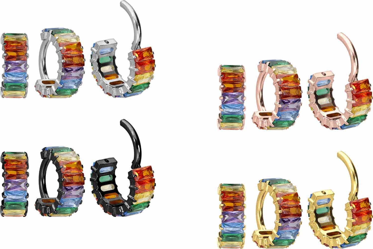 Titanium segment ring clicker SETTED MULTICOLORED CRYSTAL RECTANGLES