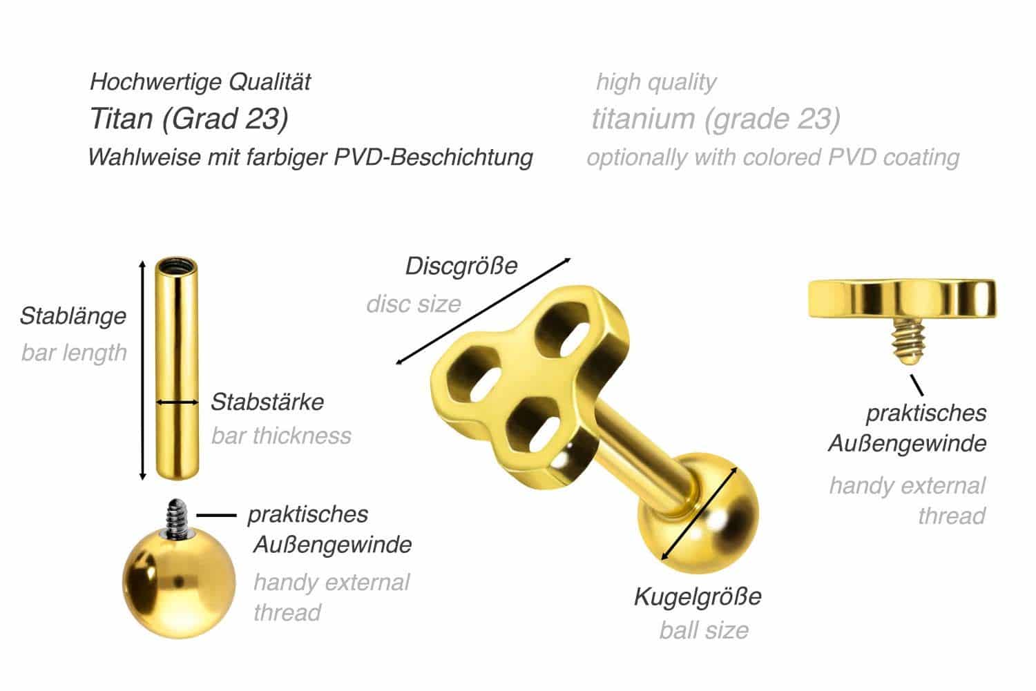 Titanium ear piercing with internal thread HONEYBOMBS