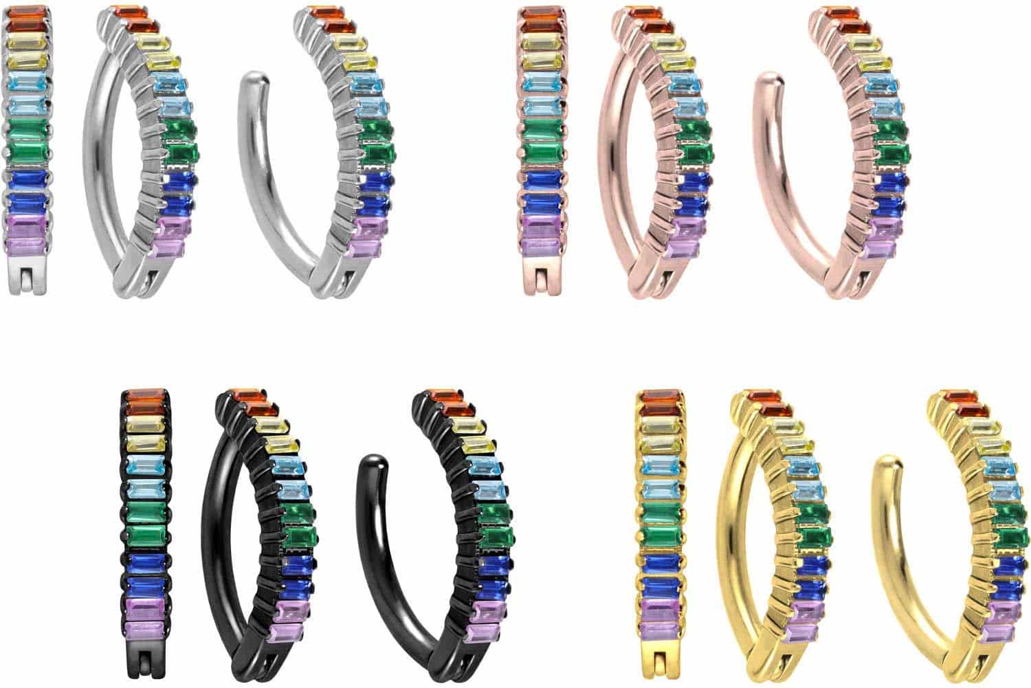 Titanium belly button clicker ARCH + SETTED MULTICOLORED CRYSTAL RECTANGLES