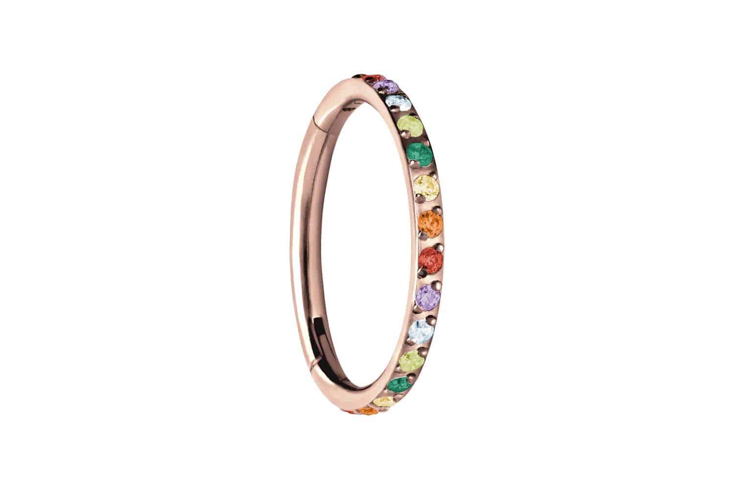 Titanium segment ring clicker SETTED MULTICOLORED CRYSTALS