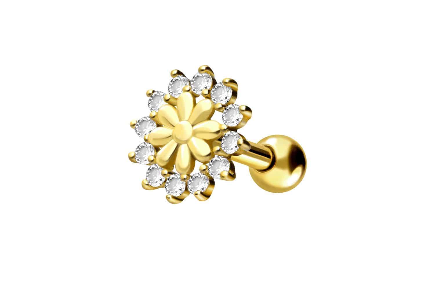 18 carat gold ear piercing FLOWER + CRYSTALS