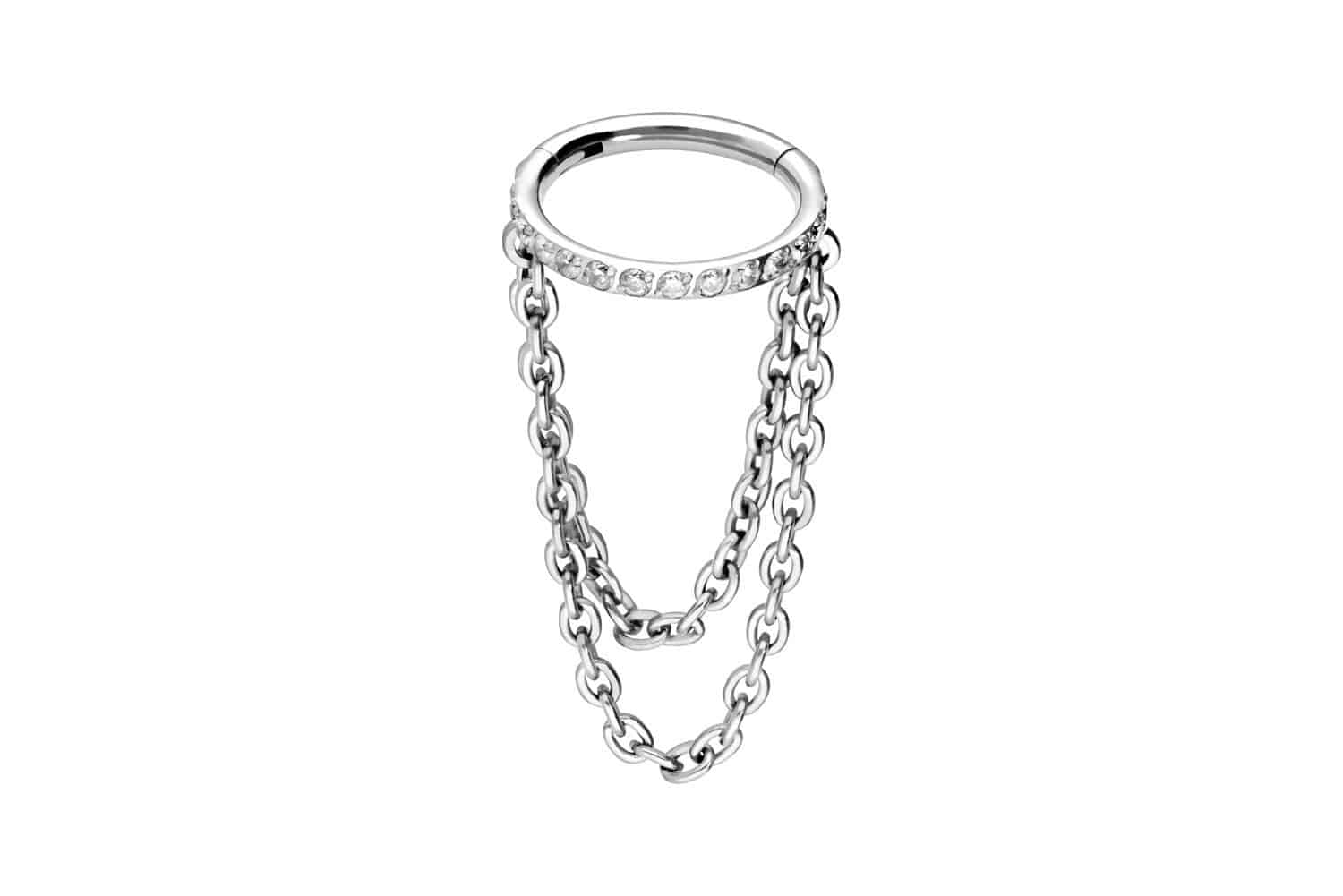 Titanium segment ring clicker SETTED CRYSTALS + 2 CHAINS