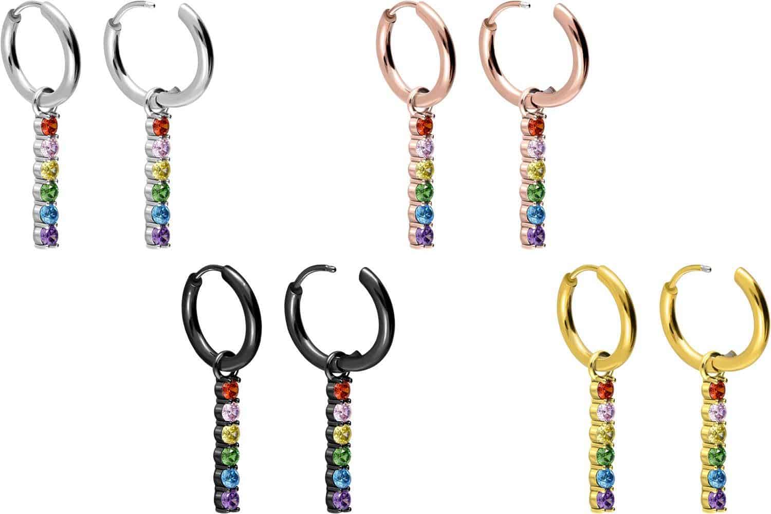 Surgical steel ear clicker creoles MULTICOLORED CRYSTAL BAR