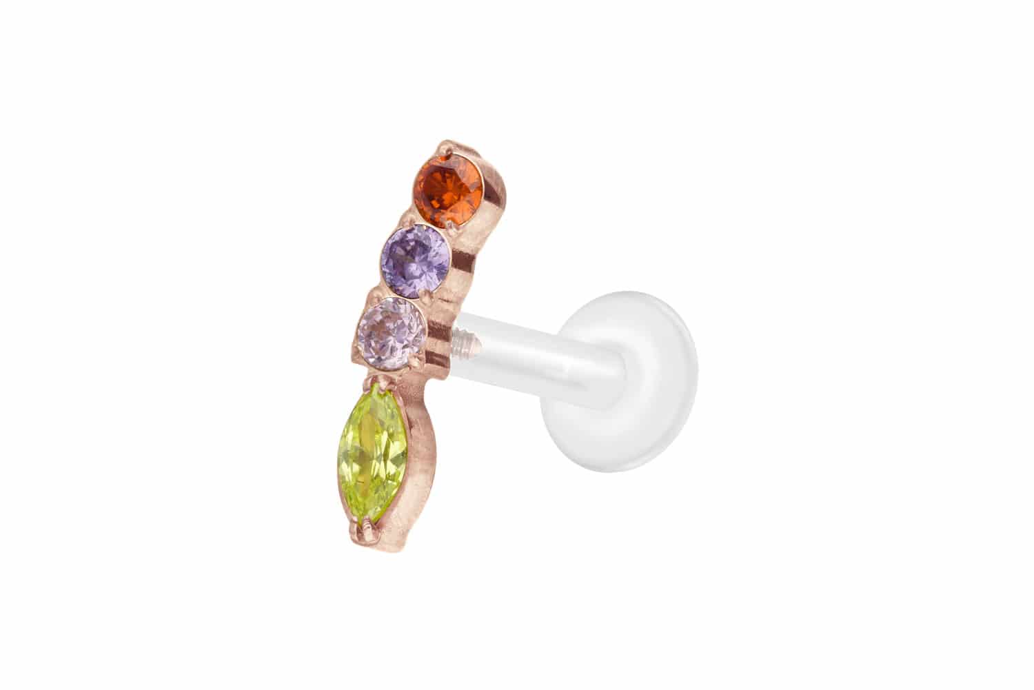 PTFE labret with internal thread + titanium attachment MULTICOLORED CRYSTAL ARCH