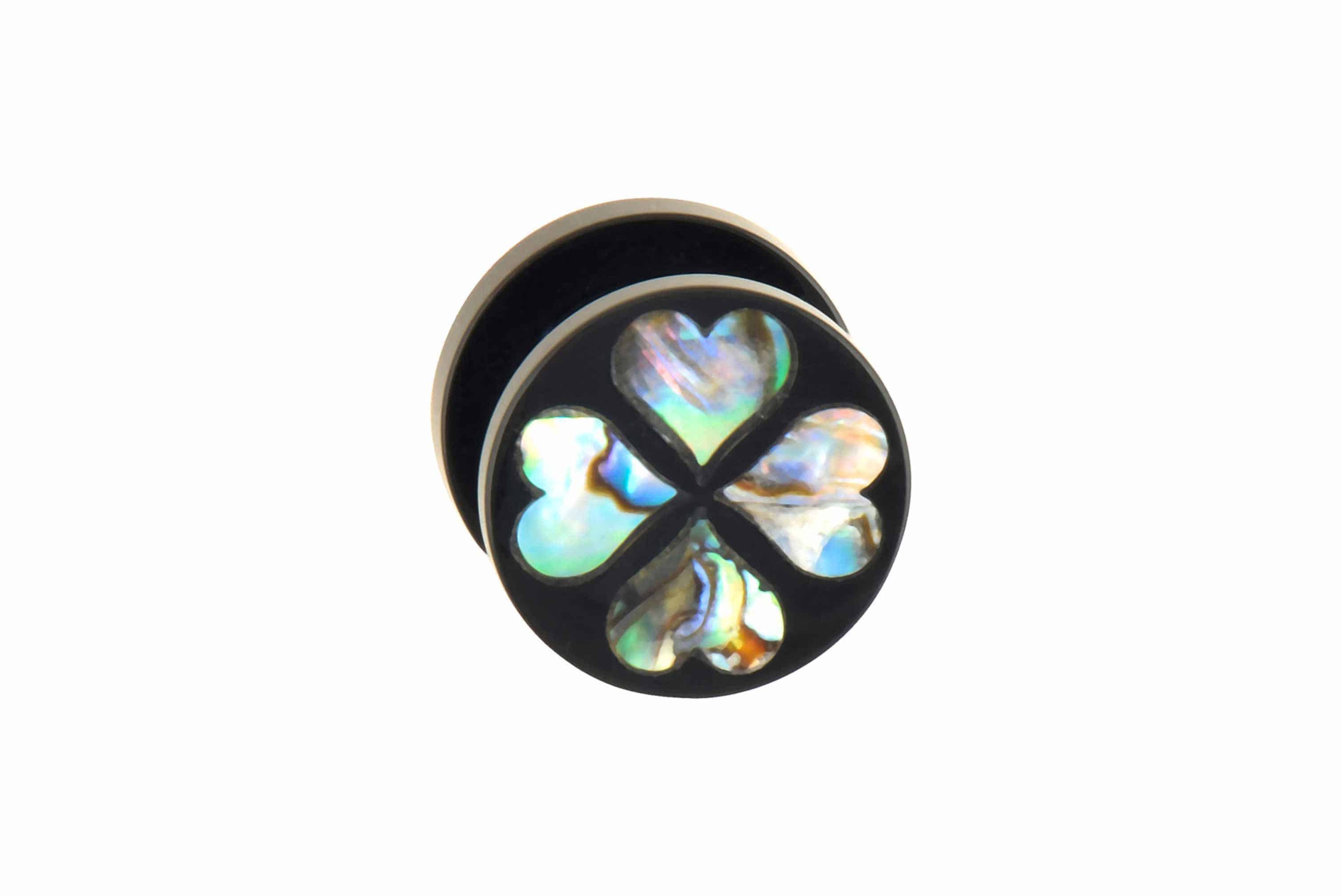 Acrylic plug with abalone shell FOUR HEARTS