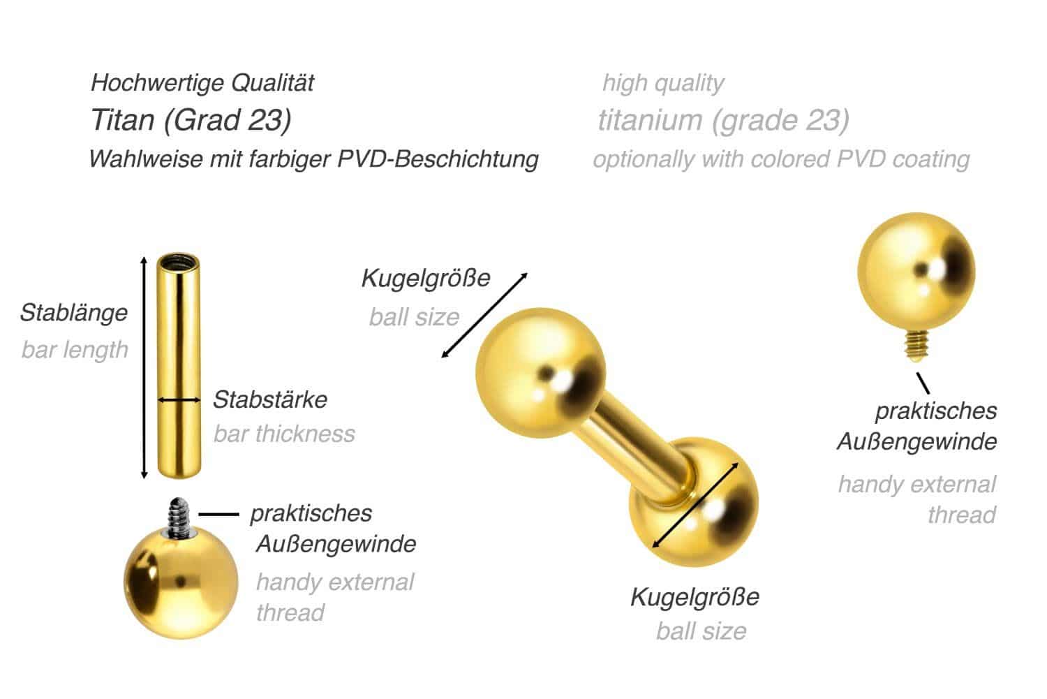 Titan Ohrpiercing mit Innengewinde KUGEL