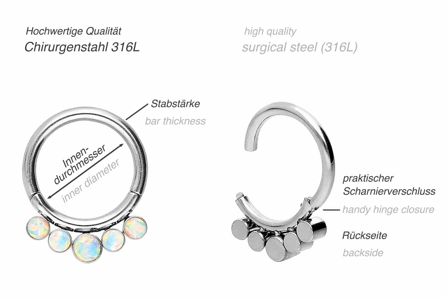 Surgical steel segment ring clicker 5 SYNTHETIC OPALS ++SALE++