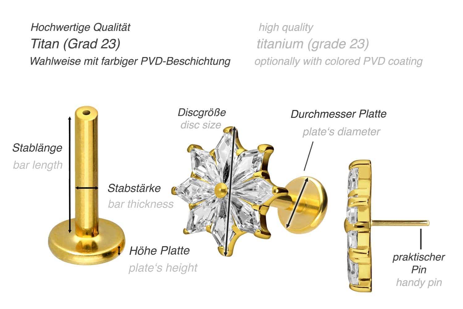 Titan Labret mit Push Fit KRISTALLSTERN